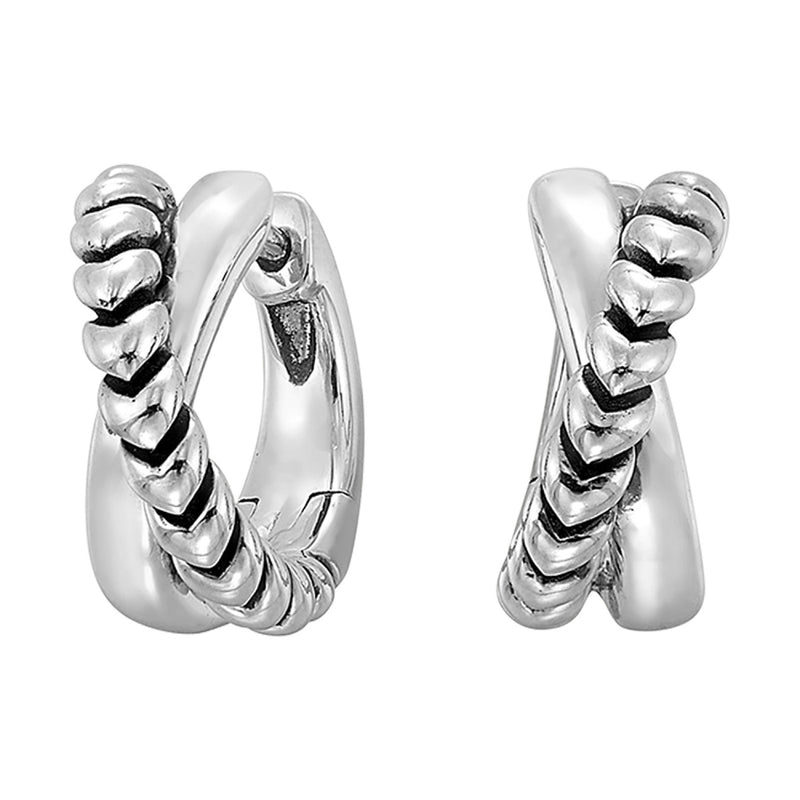 Sterling Silver Cross Over Huggie Earrings