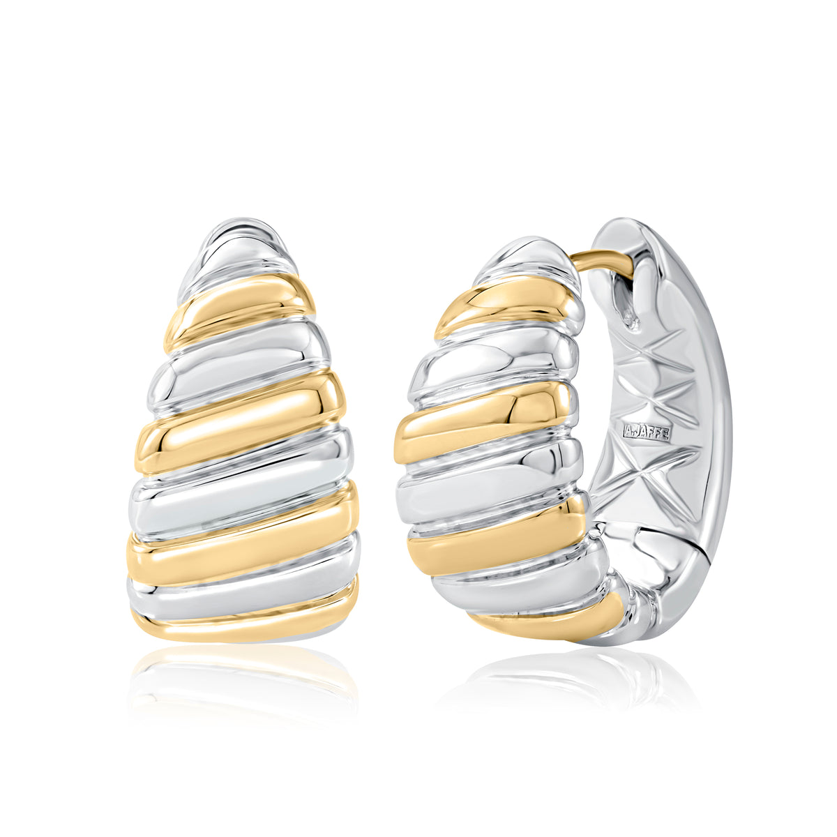Two Tone Sterling Silver & 14K Yellow Gold Small Hoop Earrings