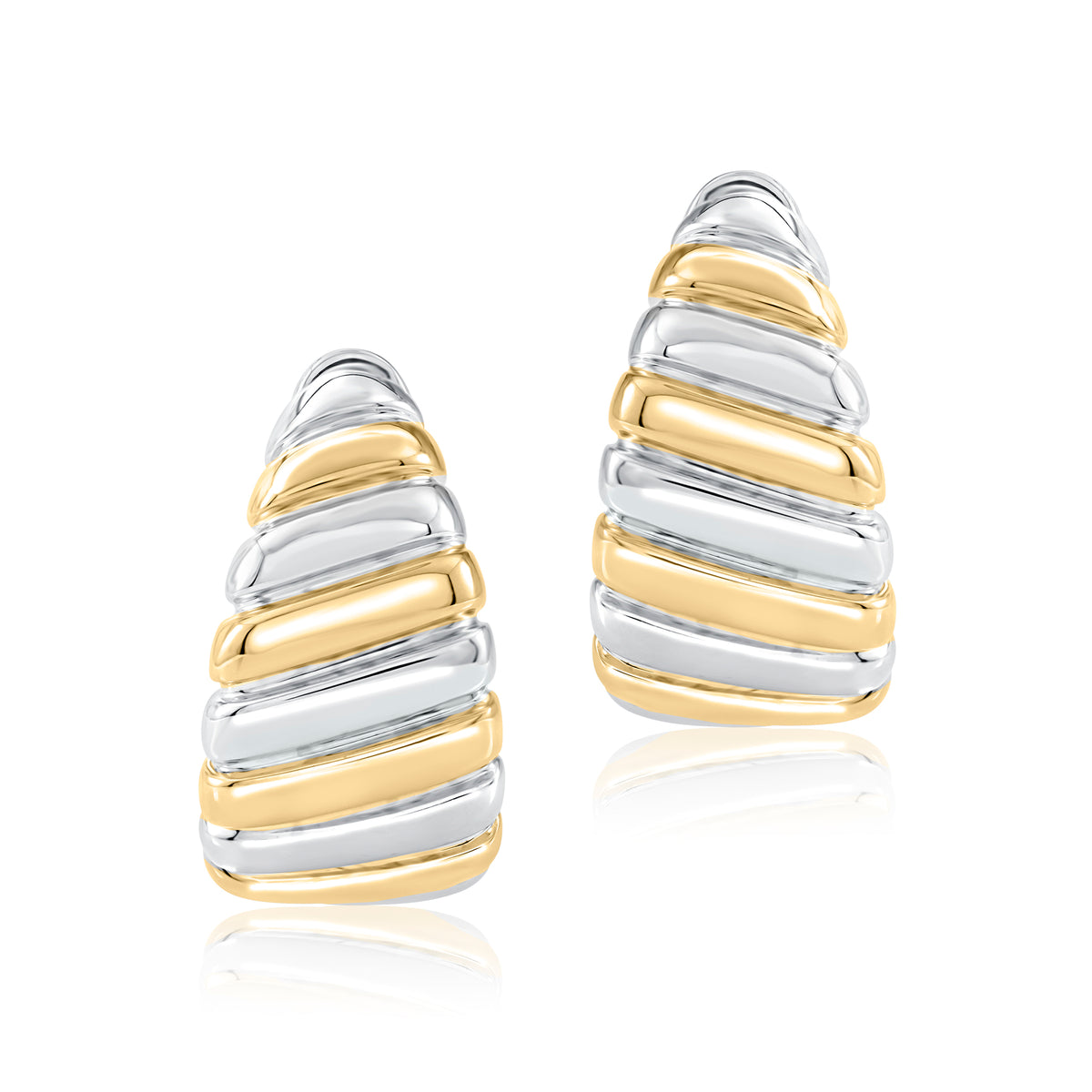 Two Tone Sterling Silver & 14K Yellow Gold Small Hoop Earrings