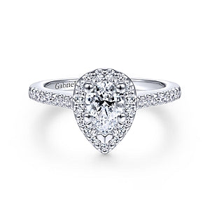 White 14 Karat Pear Shape Halo Ring Size 6.5