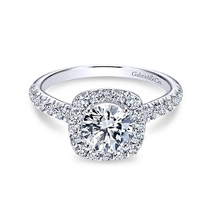White 14 Karat Cushion Halo Diamond Ring Size 6.5
