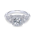 White 14 Karat Cushion Halo Diamond Ring Size 6.5