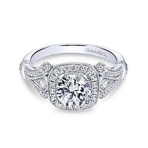 White 14 Karat Cushion Halo Diamond Ring Size 6.5