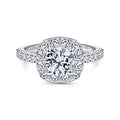 White 14 Karat Cushion Halo Diamond Ring Size 6.5