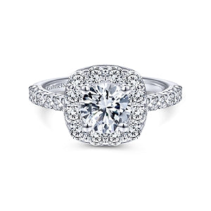 White 14 Karat Cushion Halo Diamond Ring Size 6.5
