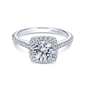 White 14 Karat Cushion Halo Round Diamond Ring Size 6.5