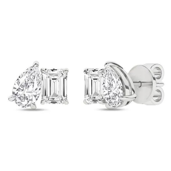 14K White Gold Two Stone Lab Grown Diamond Earrings