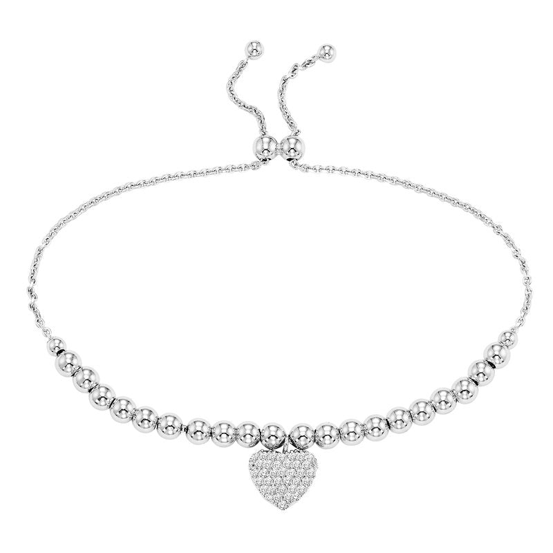 Sterling Sliver Beaded Heart Bolo Bracelet
