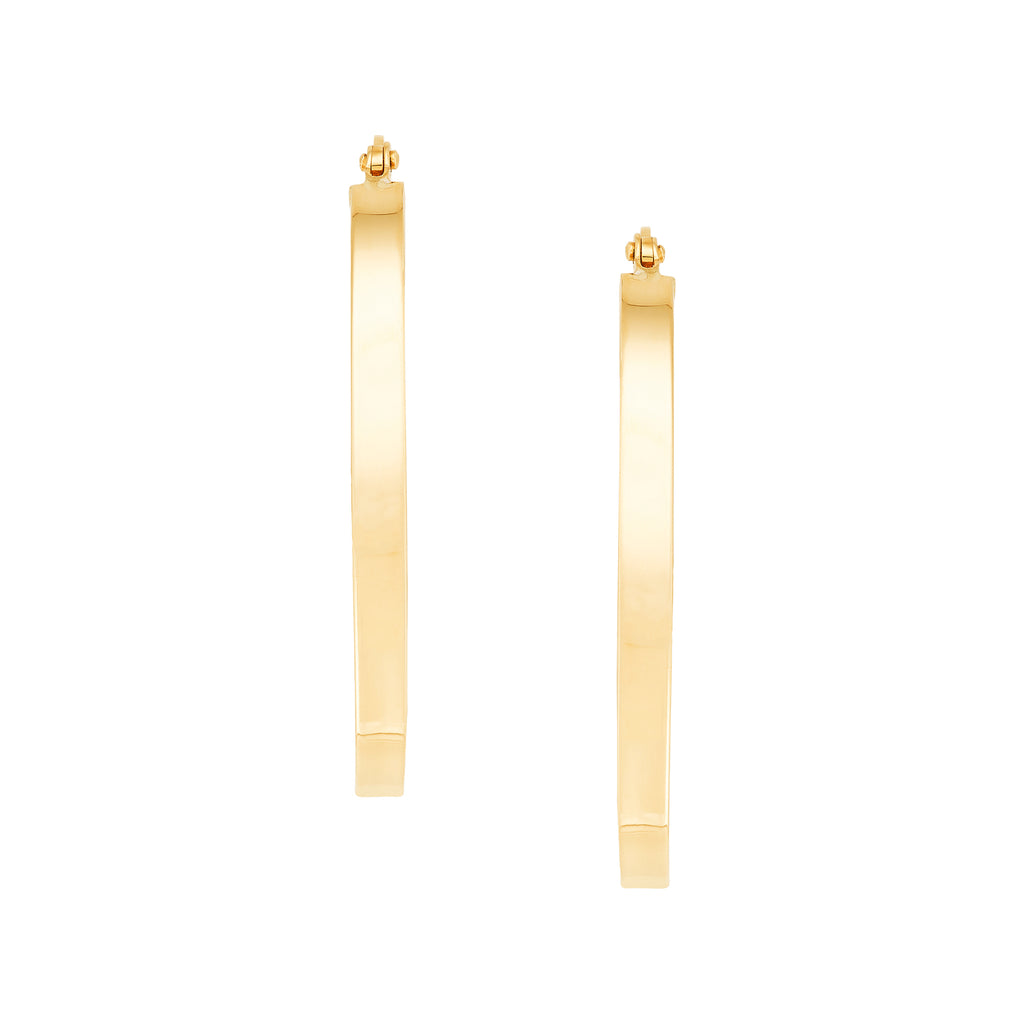 14K Yellow Gold Polished Square Tube Small Oval Hoop Earrings