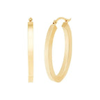 14K Yellow Gold Polished Square Tube Small Oval Hoop Earrings