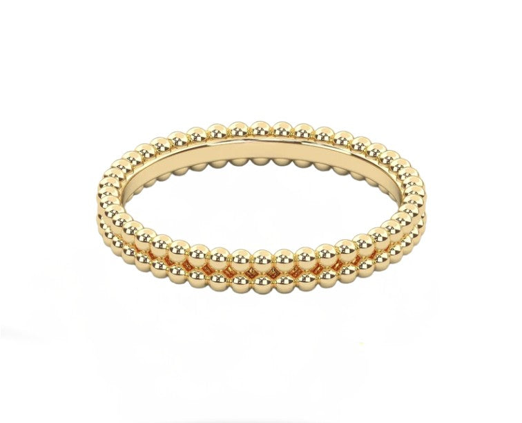 14K Yellow Gold Two Row Beaded Fashion Ring