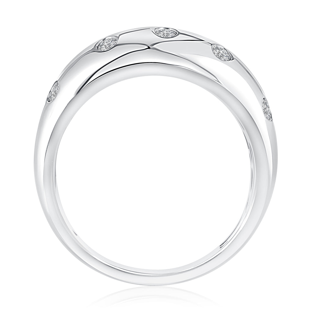 Sterling Silver Quilted Domed Diamond Fashion Ring