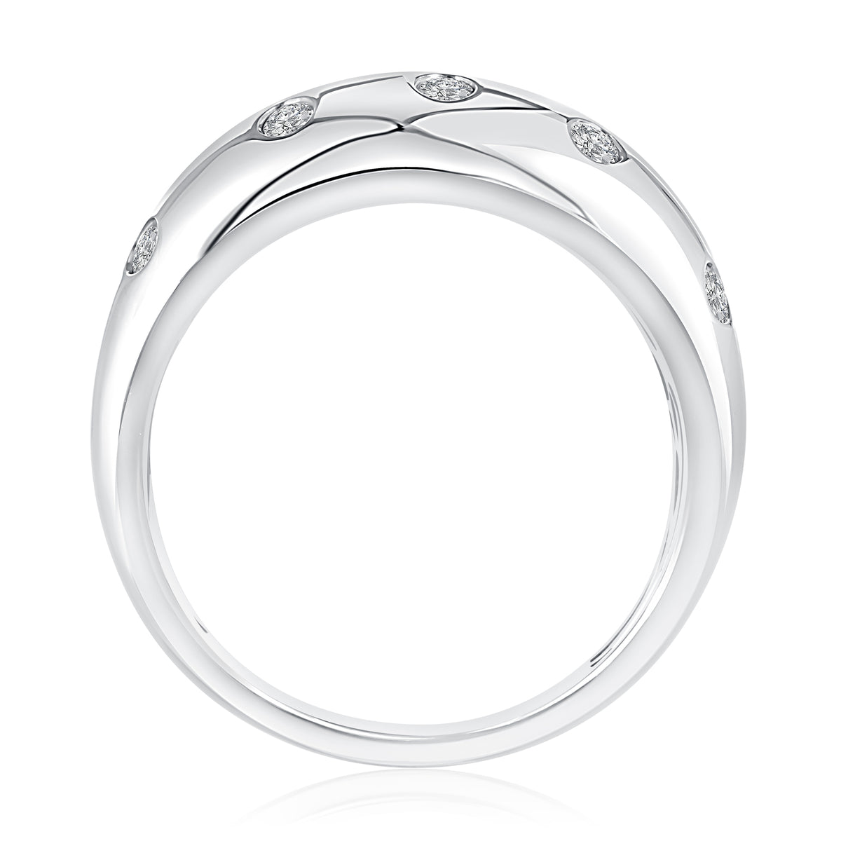 Sterling Silver Quilted Domed Diamond Fashion Ring