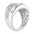 Sterling Silver Quilted Domed Diamond Fashion Ring