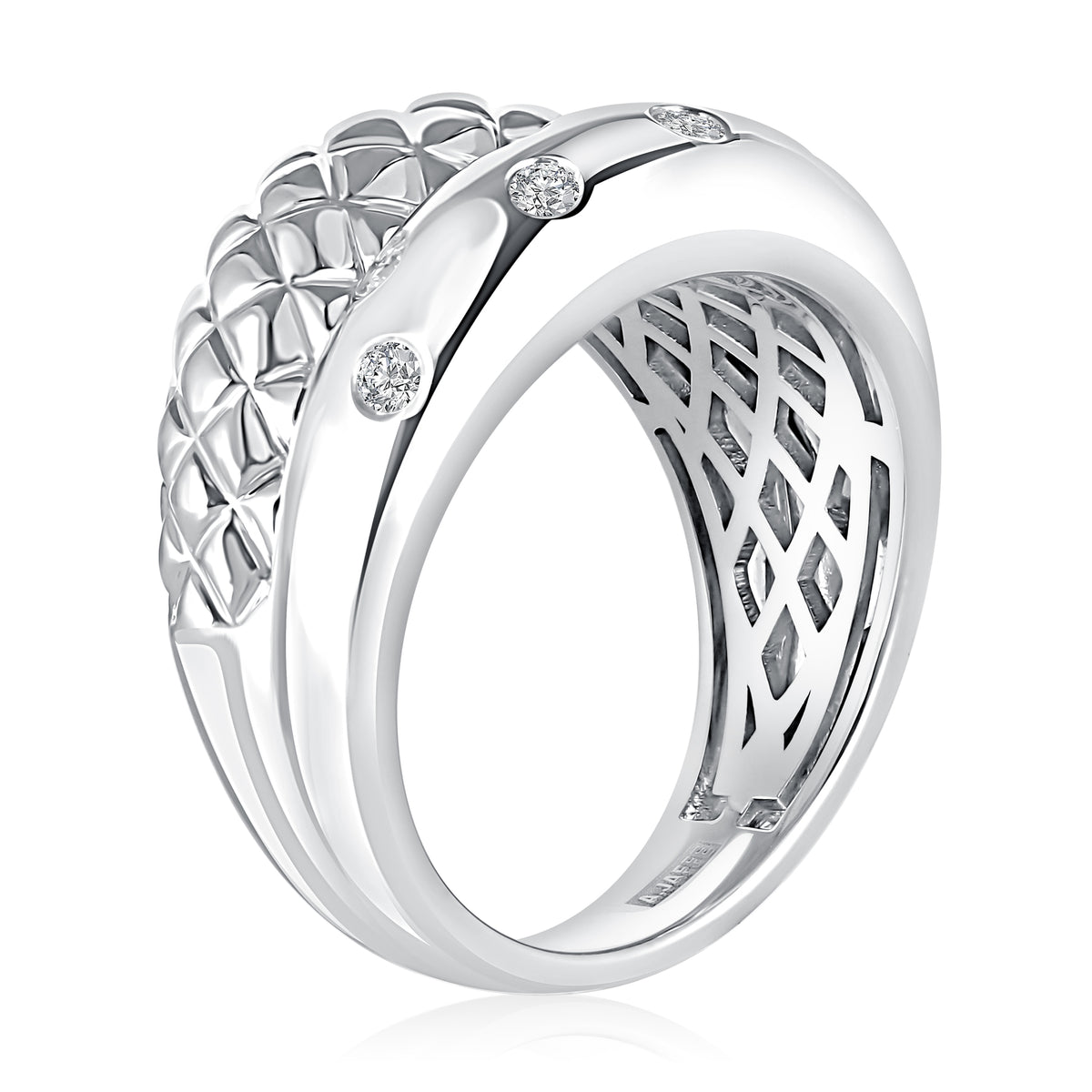 Sterling Silver Quilted Domed Diamond Fashion Ring
