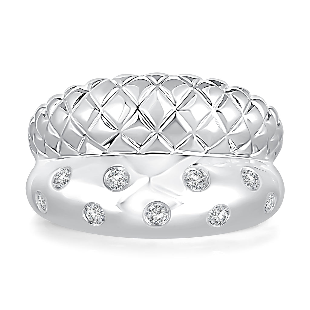 Sterling Silver Quilted Domed Diamond Fashion Ring