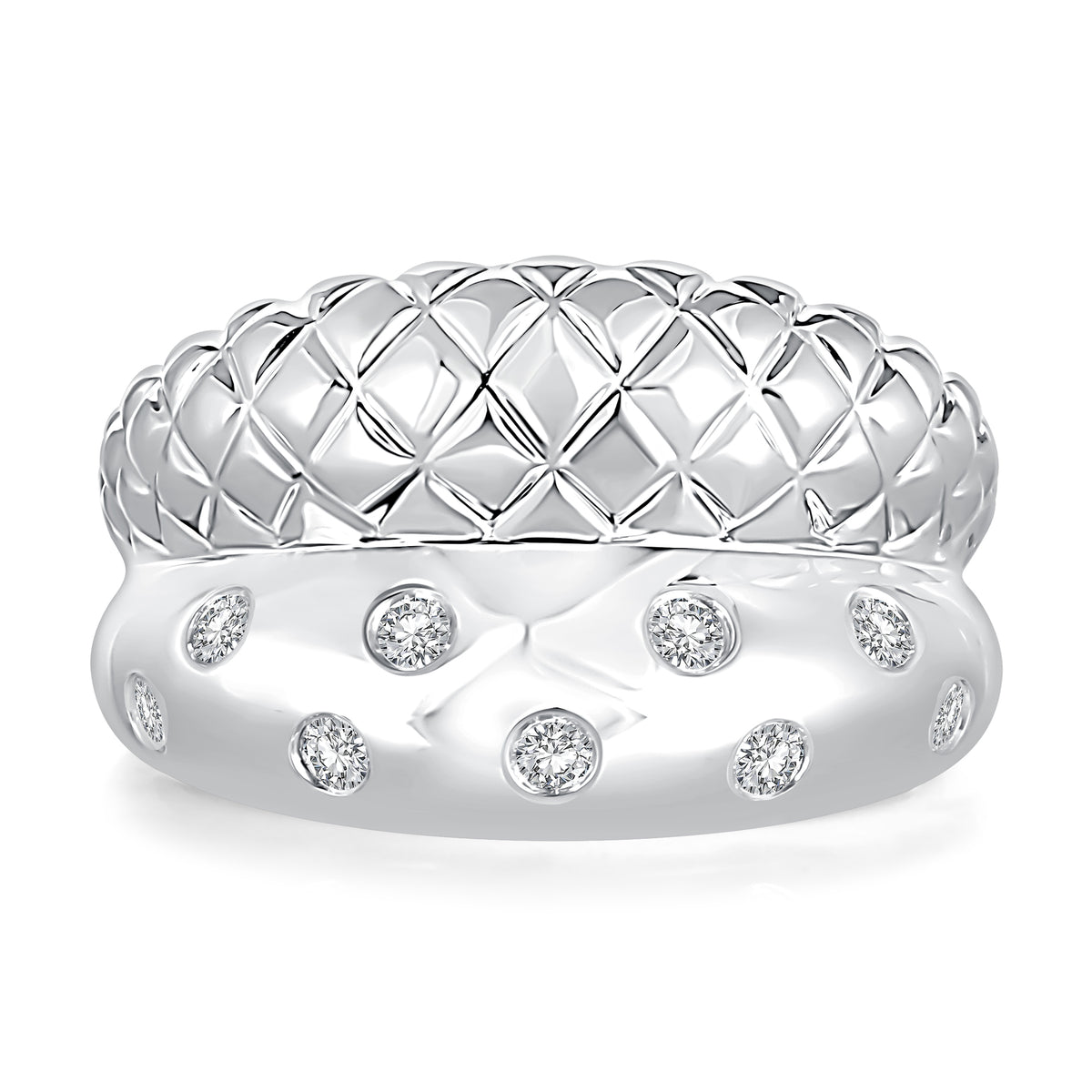 Sterling Silver Quilted Domed Diamond Fashion Ring