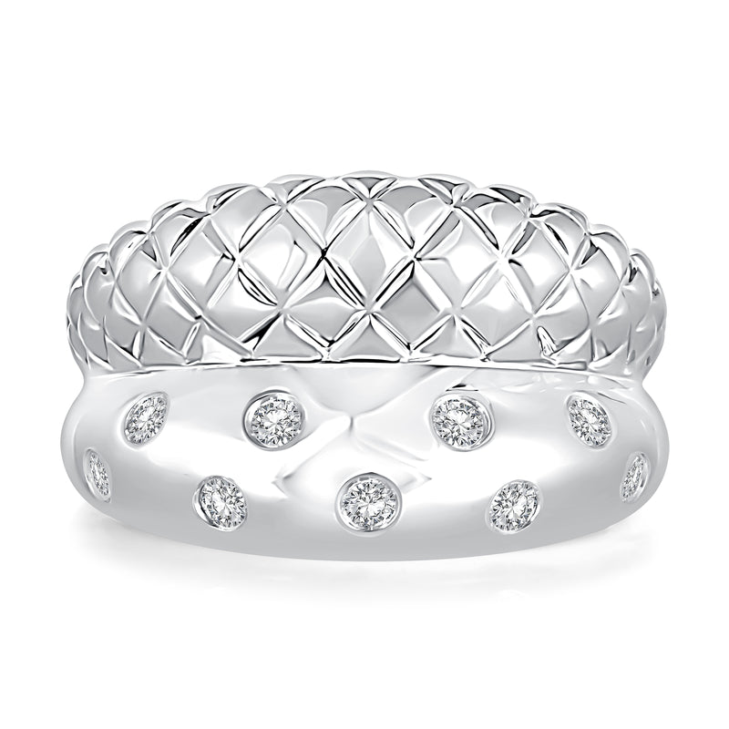 Sterling Silver Quilted Domed Diamond Fashion Ring