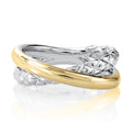 Two Tone Sterling Silver & 14K Yellow Gold Crossover Quilted Ring