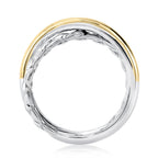 Two Tone Sterling Silver & 14K Yellow Gold Crossover Quilted Ring
