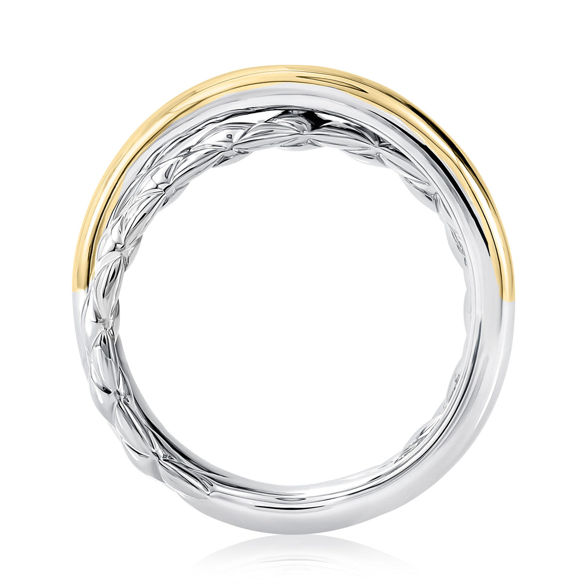 Two Tone Sterling Silver & 14K Yellow Gold Crossover Quilted Ring