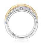 Two Tone Sterling Silver & 14K Yellow Gold Five Row Diamond Crossover Ring