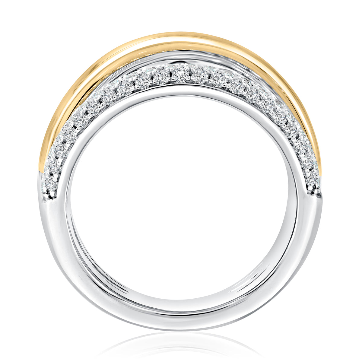 Two Tone Sterling Silver & 14K Yellow Gold Five Row Diamond Crossover Ring