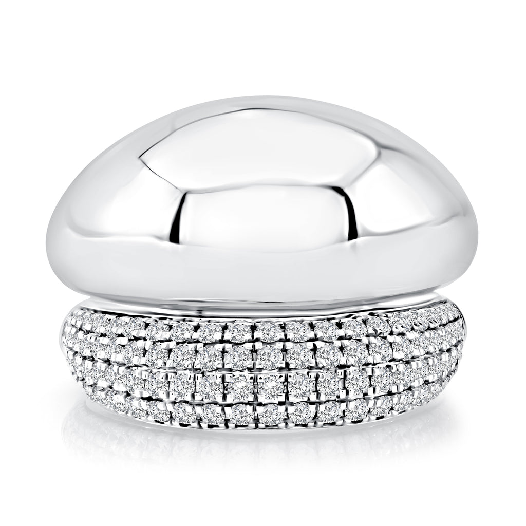 Sterling Silver Quilted Domed Diamond Fashion Ring