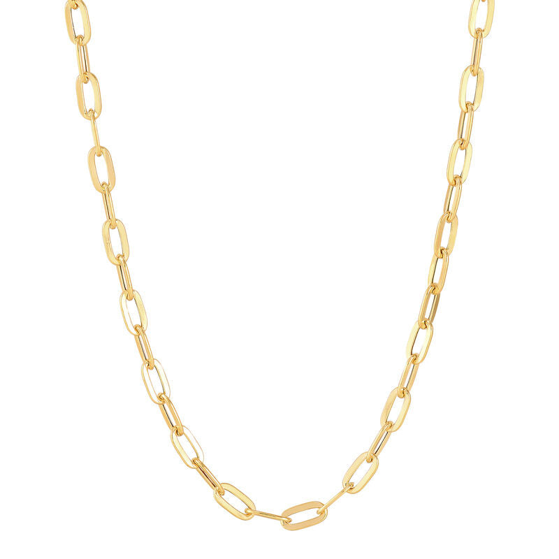 14K Yellow Gold Hollow Flat Paper Clip Cable Chain, 18in.