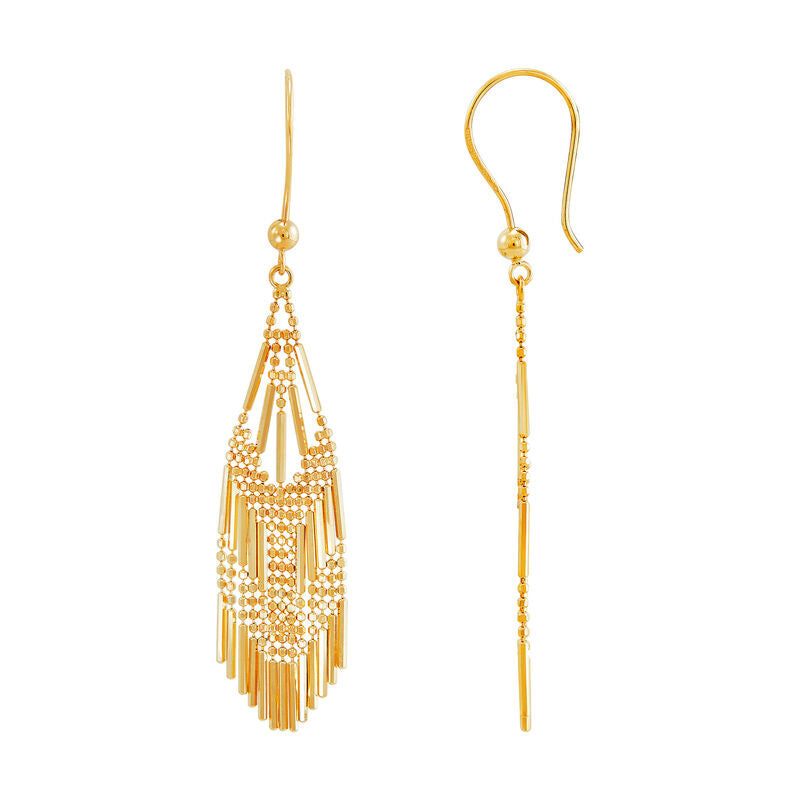 14K Yellow Gold Fringe Beaded Dangle Earrings