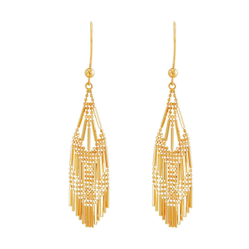 14K Yellow Gold Fringe Beaded Dangle Earrings