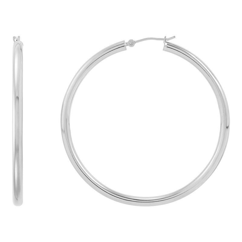 14K White Gold Polished Large Hoop Earrings