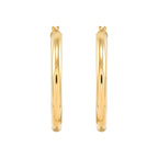 14K Yellow Gold Polished Round Tube Large Hoop Earrings