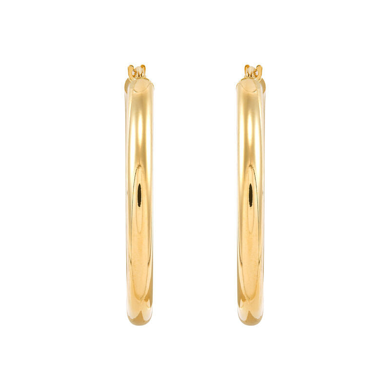 14K Yellow Gold Polished Round Tube Large Hoop Earrings