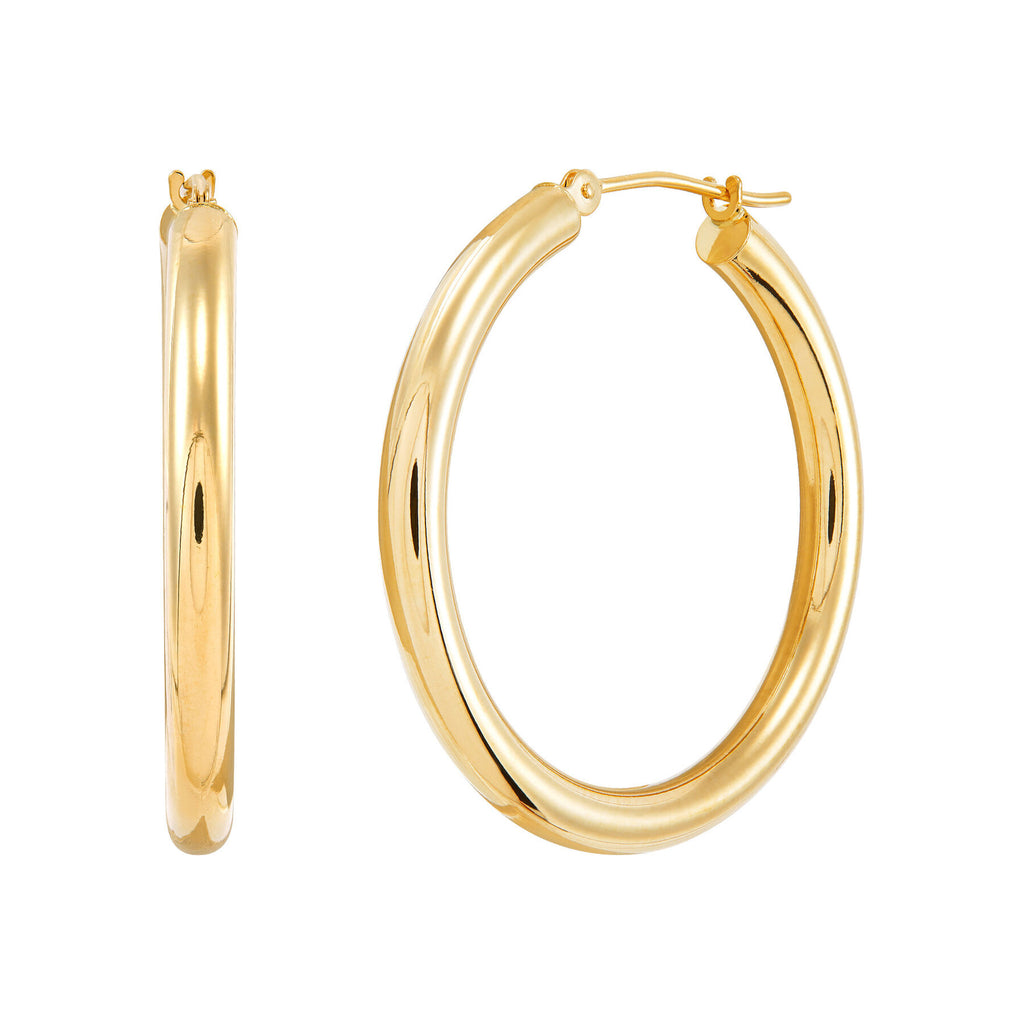 14K Yellow Gold Polished Round Tube Large Hoop Earrings