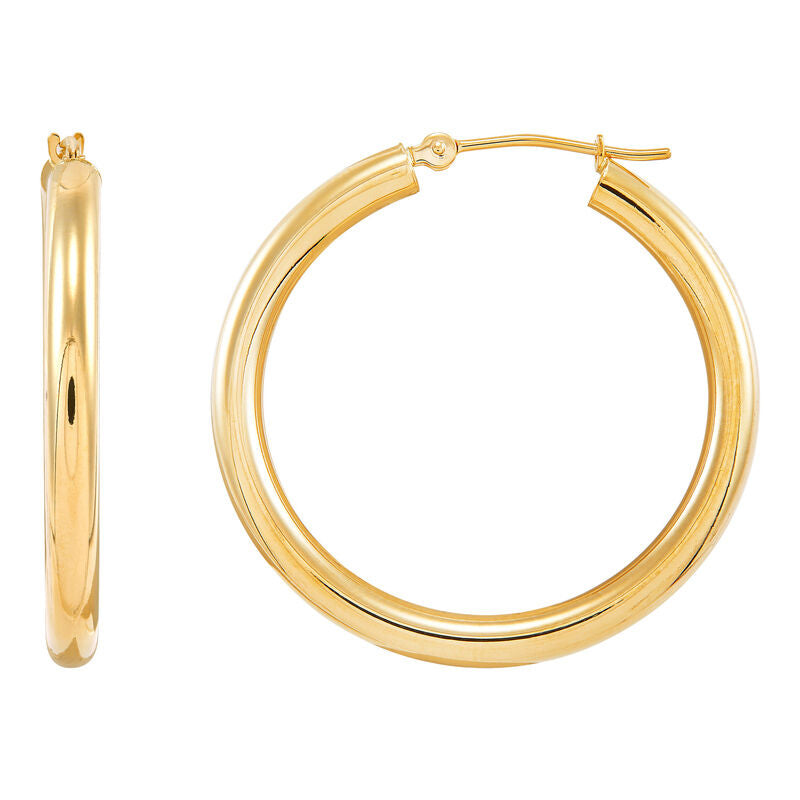 14K Yellow Gold Polished Round Tube Large Hoop Earrings
