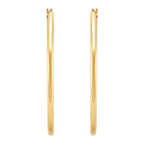 14K Yellow Gold Polished Round Thin Tube Medium Hoop Earrings
