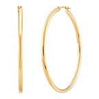 14K Yellow Gold Polished Round Thin Tube Medium Hoop Earrings