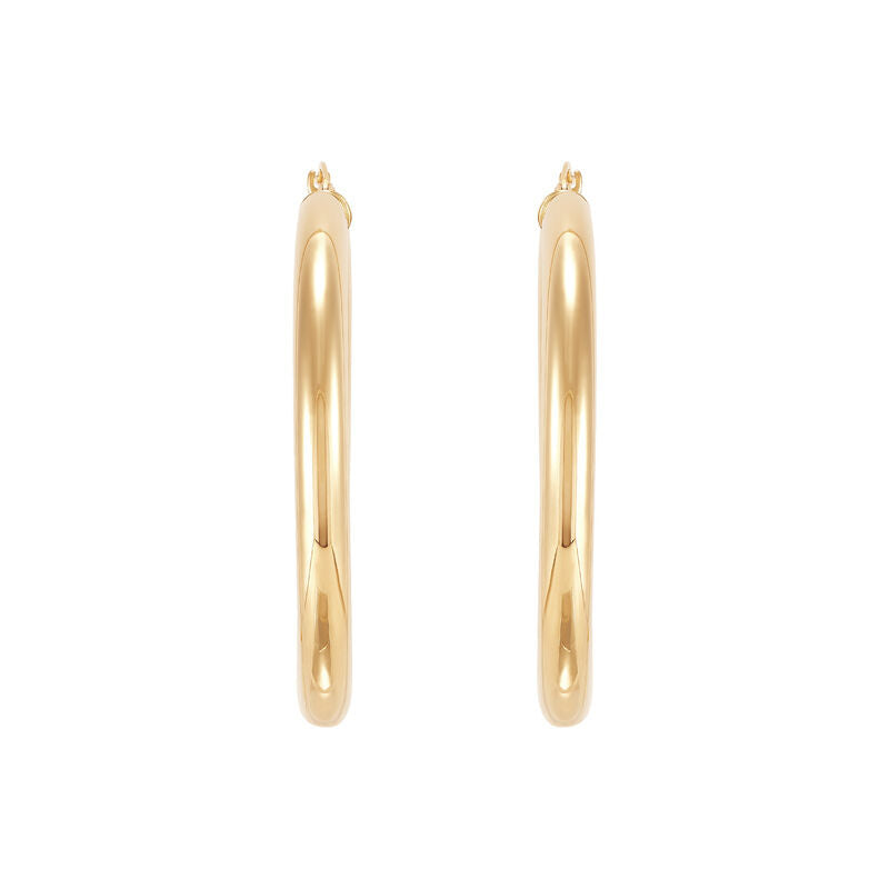 14K Yellow Gold Polished Round Tube Large Hoop Earrings