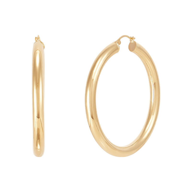 14K Yellow Gold Polished Round Tube Large Hoop Earrings