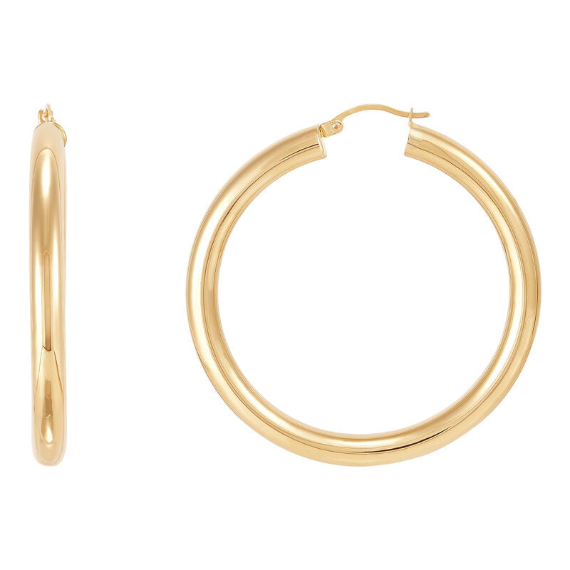 14K Yellow Gold Polished Round Tube Large Hoop Earrings