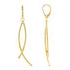 14K Yellow Gold Polished Curved Bypass Tube Drop Earrings, Lever Backs