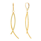 14K Yellow Gold Polished Curved Bypass Tube Drop Earrings, Lever Backs
