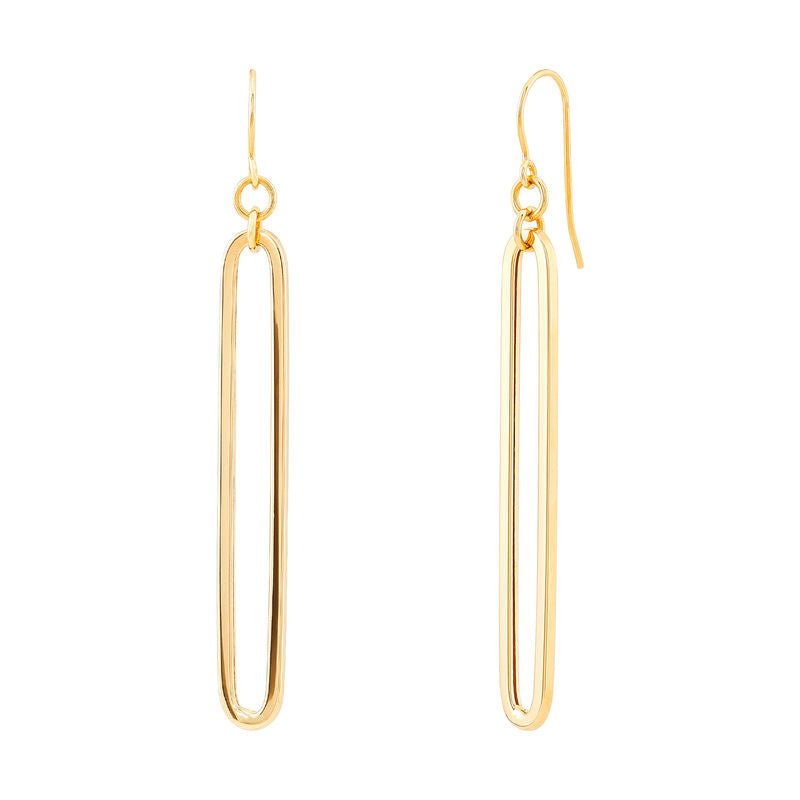 14K Yellow Gold Long Drop Paper Clip Hook Earrings