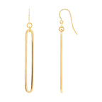 14K Yellow Gold Long Drop Paper Clip Hook Earrings