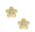 Children's 14K Gold Satin Finish Flower Stud Diamond Earrings