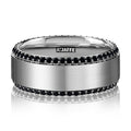 14K White Gold Gray Satin Center Black Diamond Wedding Band