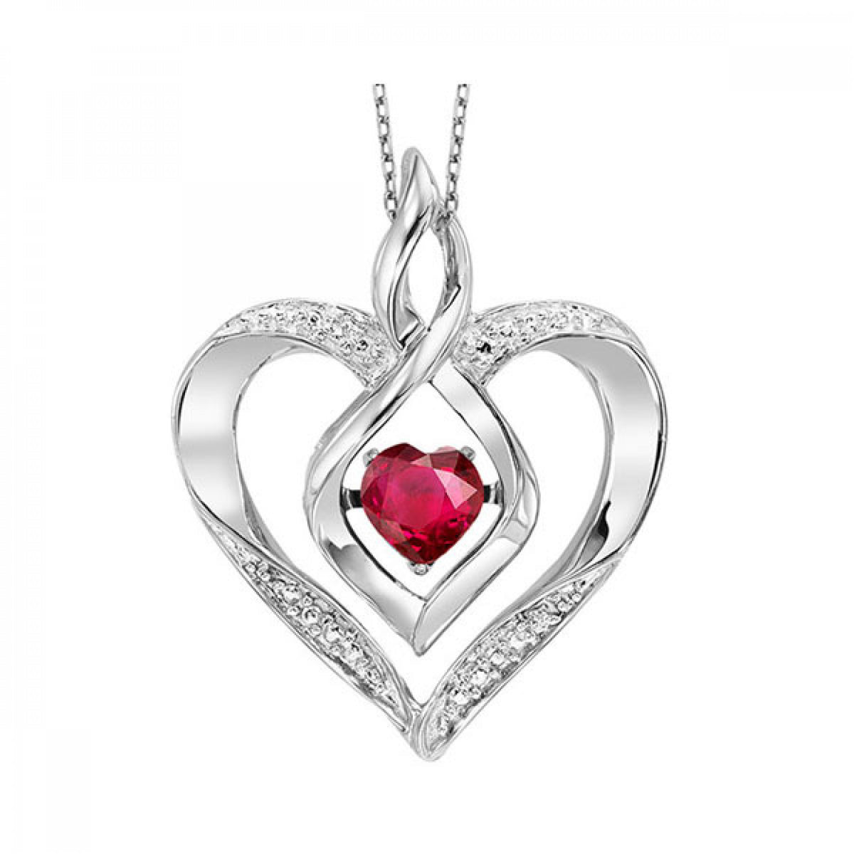 Sterling Silver Ruby & Diamond Heart Pendant