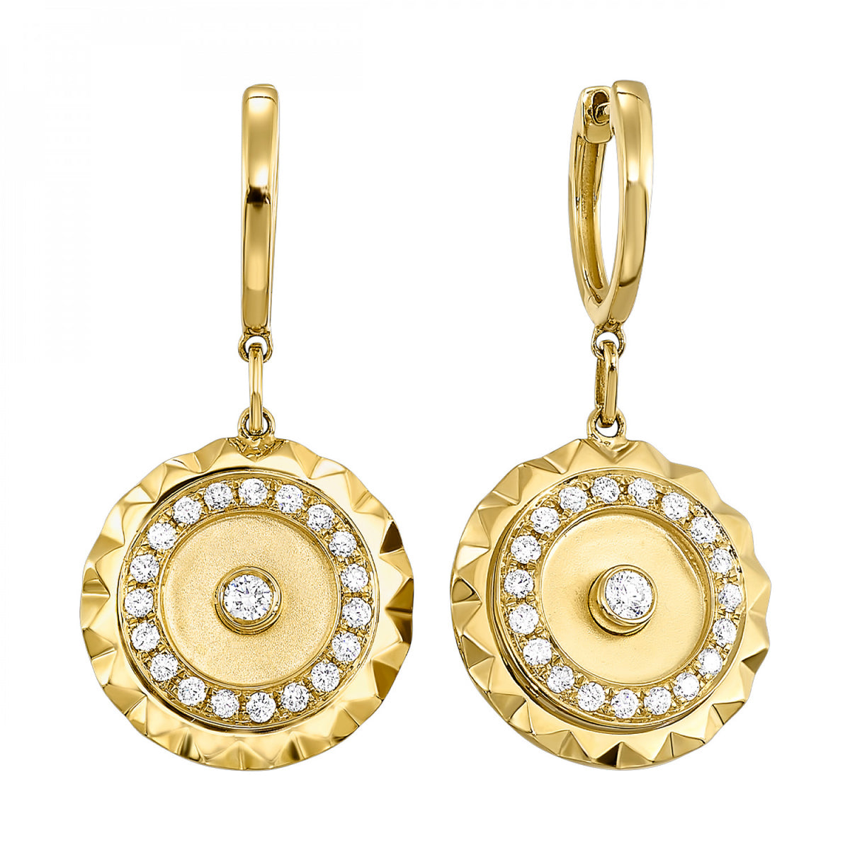 14K Yellow Gold Medallion Dangle Diamond Earrings