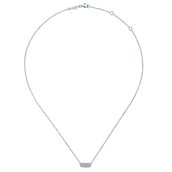 Lady's White 14 Karat Rectangular Diamond Bar Necklace Length 17.5 With 0.18Tw Round Diamonds